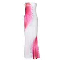 Summer Floral Print Tube Top Slit Bodycon Mesh Dress For Women