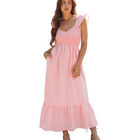 Womens Fashion Pleated V-Neck Short-Sleeve Dress