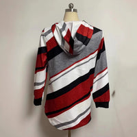 European And American Loose Striped Hooded Zip Long Sleeve Coat