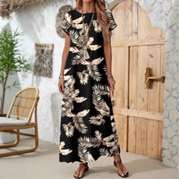 Printed Short-sleeve Crew-neck Dress Women's Clothing