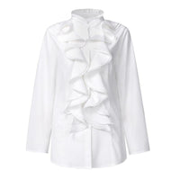 Women's Solid-Colored Ruffle-Trimmed Button-Front Shirt