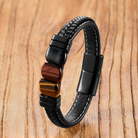 Stainless Steel Magnetic Clasp Braided Leather Bracelet