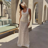 White Jacquard Sheer Low-Waist Lace Skirt