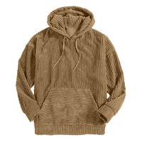 Men's Sweater Thick Corduroy Long Sleeve Solid Color Kangaroo Pocket Hanging Shoulder Hoodie