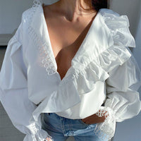 Women's Shirt Sexy Deep V-neck Long Sleeve Graceful And Fashionable
