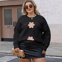 Loose Casual Knit Sweater For Women With Diamond Jacquard Floral Embroidery And Beaded Details