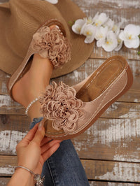 Plus-size Summer Wedge Mule Sandals With A Fish-mouth Toe Ankle Strap And Floral Design For Outdoor Wear