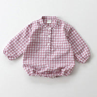 Long Sleeve Plaid Jumpsuit Baby Boy And Baby Girl Pullover Western Style Triangle Jumpsuit Baby Bodysuit Romper Shirt