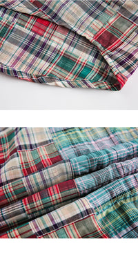 Asymmetric Contrast Color Plaid Lapel Shirt