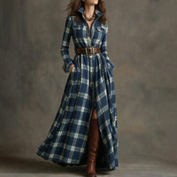 Elegant Commuter Printed Lapel Slim-Fit Dress