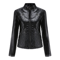 Women's Casual Leather Clothing Stand Collar Jacket