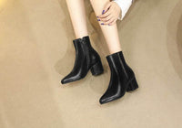 Autumn And Winter High Heel Chunky Heel Women's Leather Ankle Boots