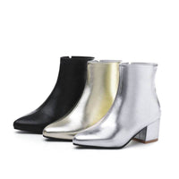 Autumn And Winter High Heel Chunky Heel Women's Leather Ankle Boots