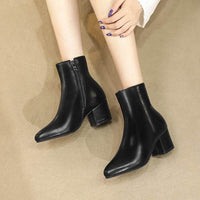 Autumn And Winter High Heel Chunky Heel Women's Leather Ankle Boots