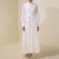 Lantern-sleeve Lace White Elegant Fashion Dress
