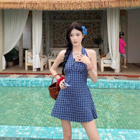 Korean-style Plaid Halter Dress For Women