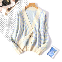 Women's Stitching Contrast Striped Cardigan Jacket