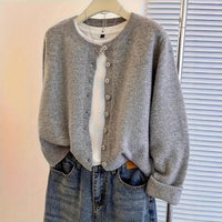 European And American Fashionable Knitted Cardigan Casual Versatile Loose Crew Neck Top