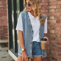 Womens Denim Vest Sleeveless Waistcoat Top