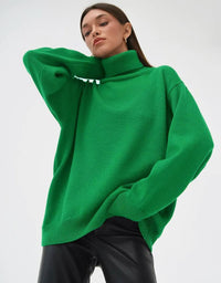 Women's Solid Color Pullover Knitted Sweater With High Neck