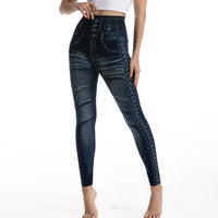 Womens Fashionable Printed Cotton Denim-Look Leggings