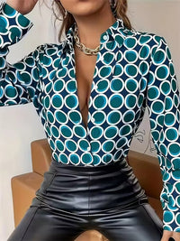 Womens Fashion Striped 3D-Printed Long-Sleeve Shirt