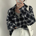 BF Style Loose Mid-length Shirt Plaid Long Sleeve Shirt
