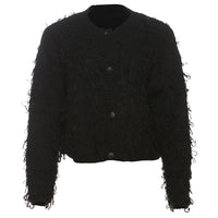 Womens Fashion Knitted Tassel-Trimmed Button-Up Sweater Coat