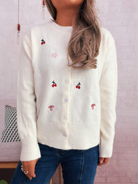 Flower Embroidery Personalized Button Single-breasted Knitted Cardigan Sweater