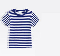 Children's Blue And White Stripes Round Neck Short Sleeve