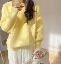 Slit Hemline At Hem Loose Sweater Round Neck Pullover Top Women