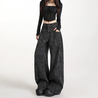 Women's Plus-Size Printed Pleated Straight-Leg Floor-Length Wide-Leg Pants