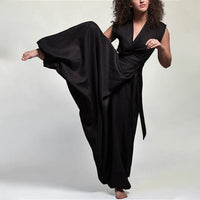 Summer V-neck Wide Leg Solid Color Straight Jumpsuit For Women