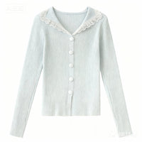 Gentle-style Lace Doll-collar Knit Sweater