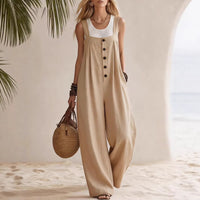 Women's Casual Fashion Bohemian Style Suspender Jumpsuit With Buttons