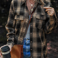 Women's Multi-color Retro Plaid Double-layer Flip Pocket Shirt