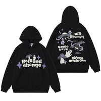 American High Street Thickened Fleece-lined Couple Print Pullover Hoodie Sweater Men And Women