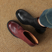 French-Style Retro Brown Round-Toe Ankle Boots