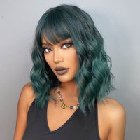 Full-head Wig Chemical Fiber Air Bangs Green Curly Hair