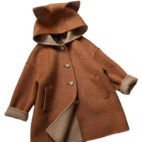 New Thick Mid-length Woolen Coat Children's Cartoon Cute Fox Woolen Coat