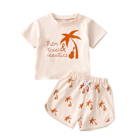 Children's Cotton Suit Coconut Printed Top And Shorts Two-piece Set