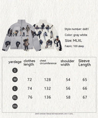 Winter Street Hip-hop American Full Pattern Print Cotton-padded Jacket Coat