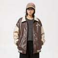 American-style Retro Street Letters Embroidered PU Leather Cotton Jacket For Men