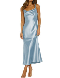 Fashionable Shoulder Straps Slim-fit Sexy Backless Lace-up Long Dress Robe