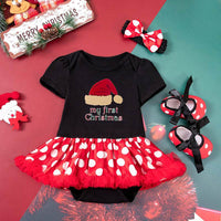 Baby Girl Christmas Party Holiday Clothes Cartoon Old Man Tree Baby's Gown Shoes Hair Accessories 3-piece Set