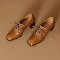Womens British-style Square-toe High-heeled Pumps With A Deep Vamp