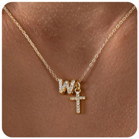 Zircon Inlaid 26 Letter Cross English Necklace