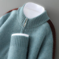 Sheep Wool Sweater Half-height Zip Round Neck Knitted Sweater