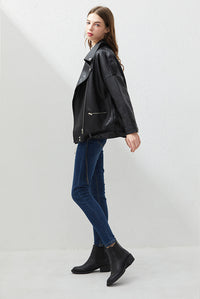 Women Loose Belt Casual Bike Jacket