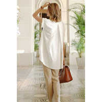 Women's Loose V-neck Short Sleeve Pleated Irregular Stitching Shirt